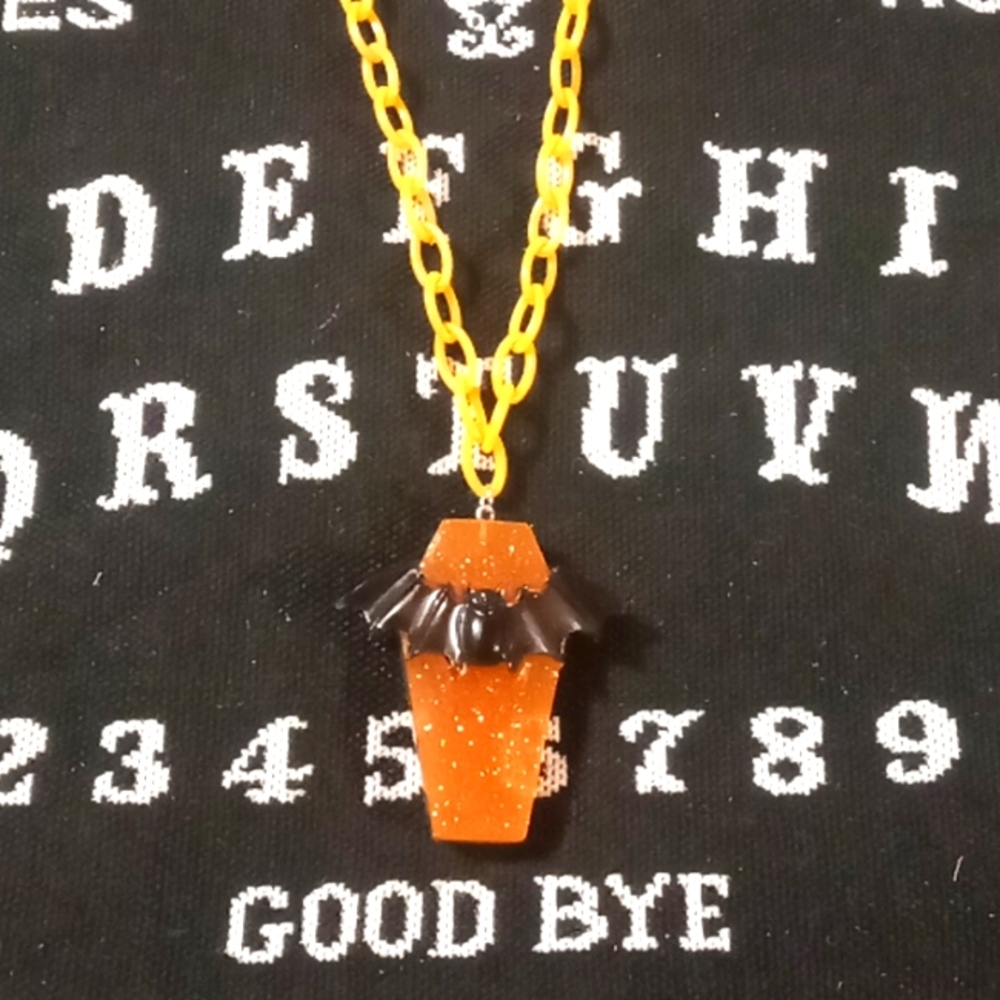 ❤ Pastel Goth Bat Coffin Necklace